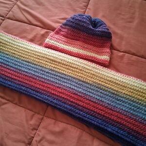Colorful Crochet Scarf and Hat Set